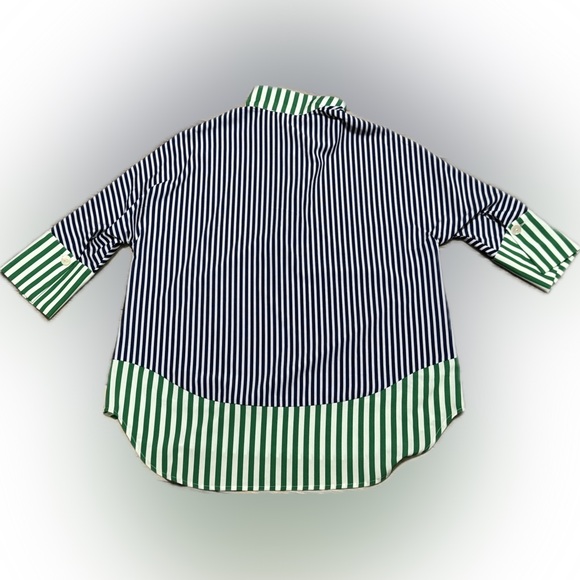 Ladies Tuckernuck Atlantic Pacific Green and Blue Striped Button Down Shirt - Picture 4 of 6